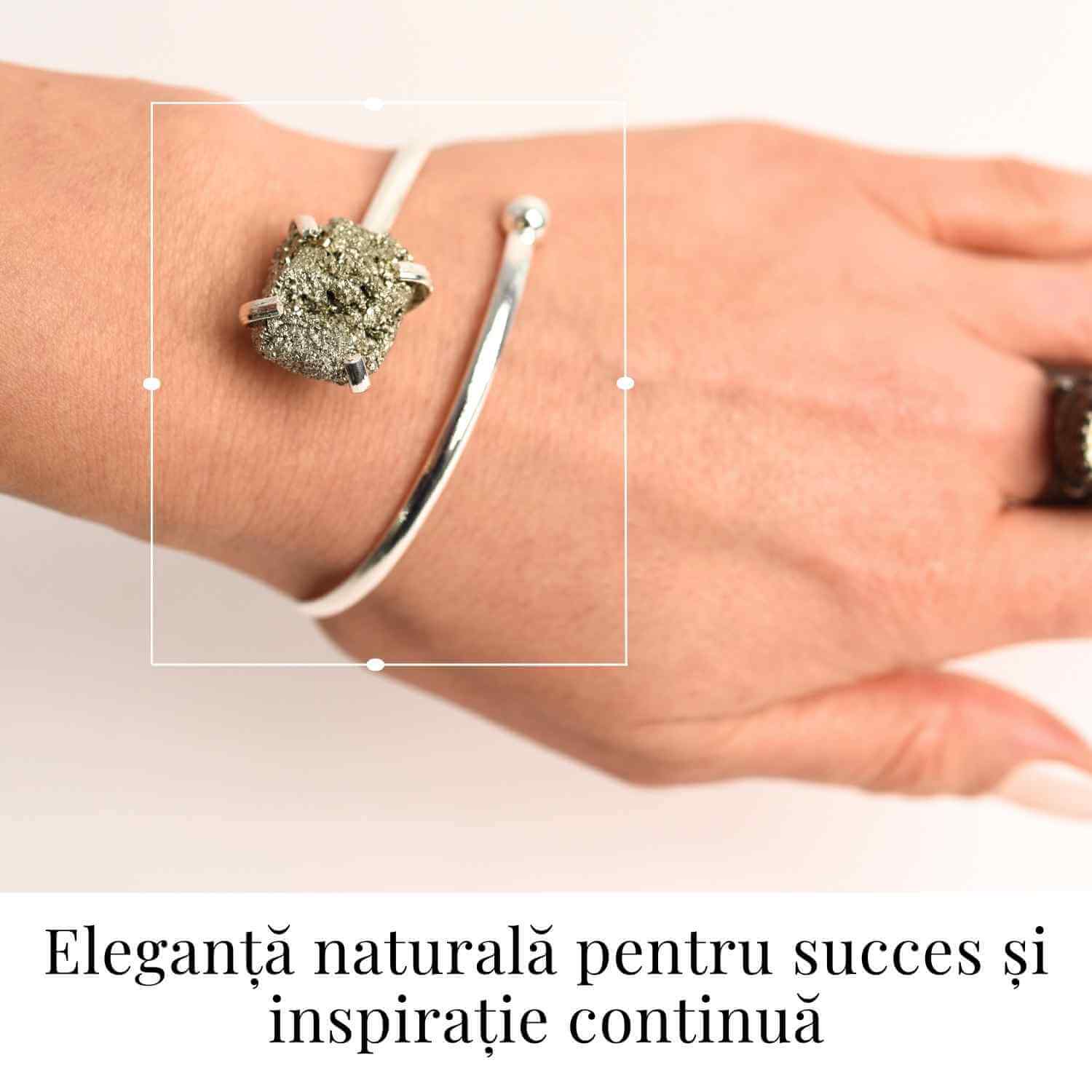 Bratara Metalica Argintie cu Piatra de Pirita, Eleganta si Prosperitate