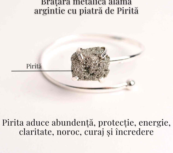 Bratara Metalica Argintie cu Piatra de Pirita, Eleganta si Prosperitate