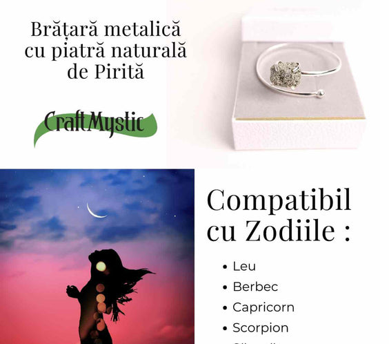 Bratara Metalica Argintie cu Piatra de Pirita, Eleganta si Prosperitate