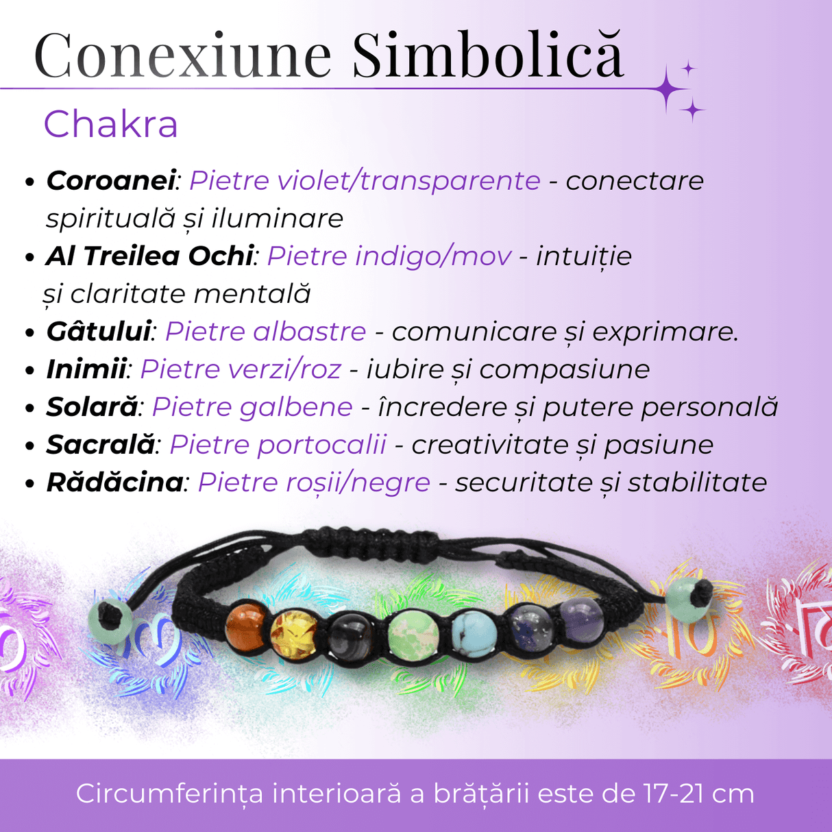 Bratara Handmade Reglabila cu Margele 6mm pentru Cele 7 Chakre si Ciucuri Macrame