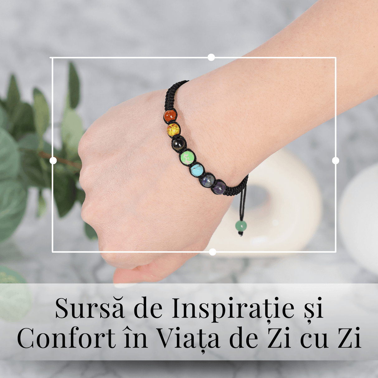 Bratara Handmade Reglabila cu Margele 6mm pentru Cele 7 Chakre si Ciucuri Macrame