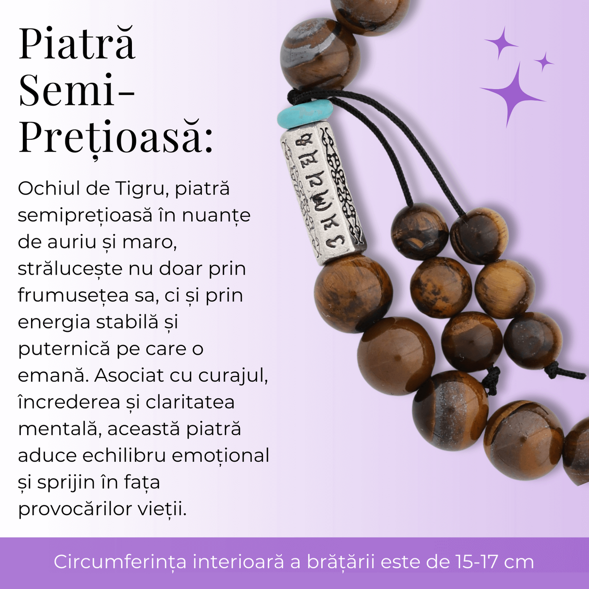 Bratara Elastica cu Margele 6mm din Pietre Semipretioase Ochi de Tigru, Tucurasi si Pandativ