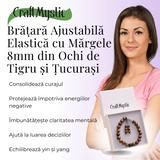 Bratara Elastica cu Margele 6mm din Pietre Semipretioase Ochi de Tigru, Tucurasi si Pandativ