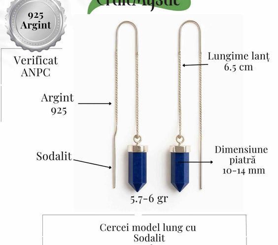Cercei lungi din argint 925 cu sodalit – Liniste si claritate