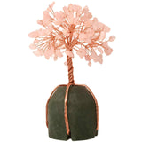 Arborele vietii 13-14 cm din pietre semipretioase polisate de cuart roz si baza de piatra naturala de aventurin verde - Copacel de cristal pentru energie pozitiva atrage norocul, decor Feng Shui, cadou spiritual
