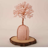 Arborele vietii 13-14 cm din pietre semipretioase polisate de cuart roz si baza de piatra naturala de cuart roz - Copacel de cristal pentru energie pozitiva  atrage norocul, decor Feng Shui, cadou spi