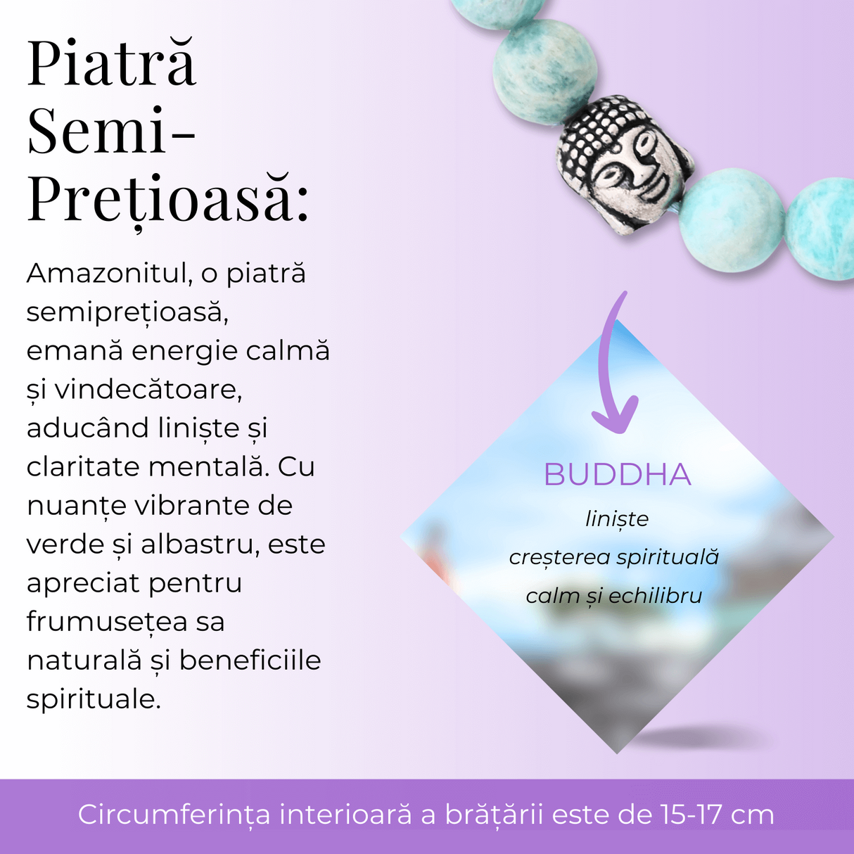 Bratara Elastica cu Margele 8mm din Amazonit Natural si Pandantiv Buddha