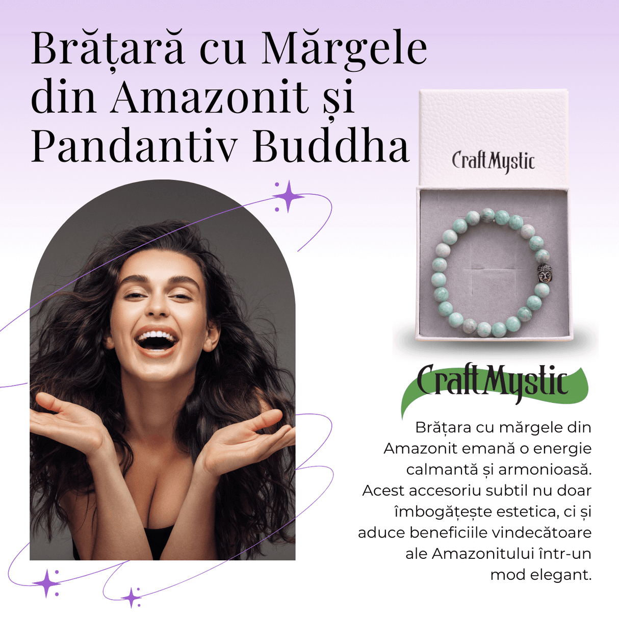 Bratara Elastica cu Margele 8mm din Amazonit Natural si Pandantiv Buddha