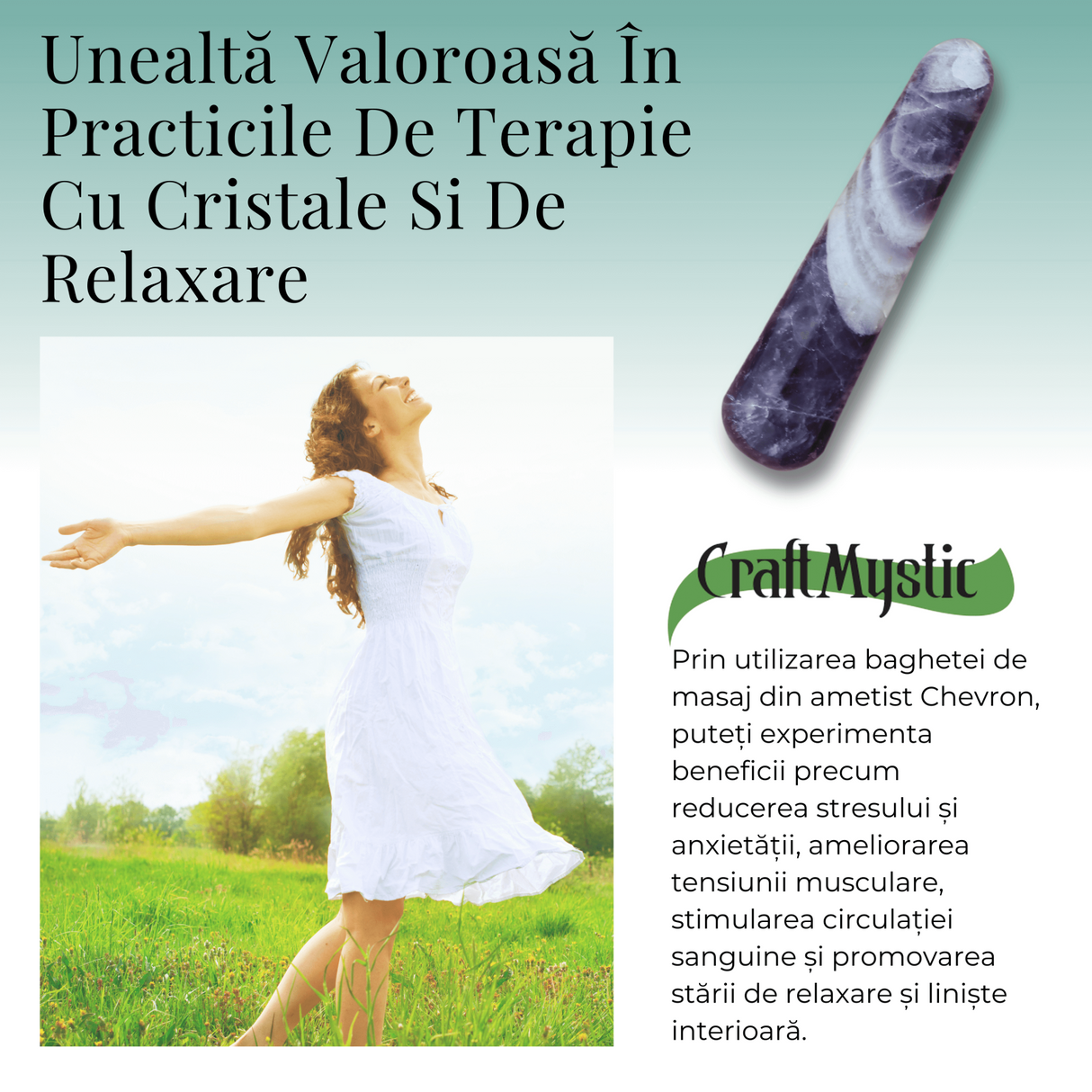 Bagheta de Masaj 10 cm din Ametist Chevron Natural