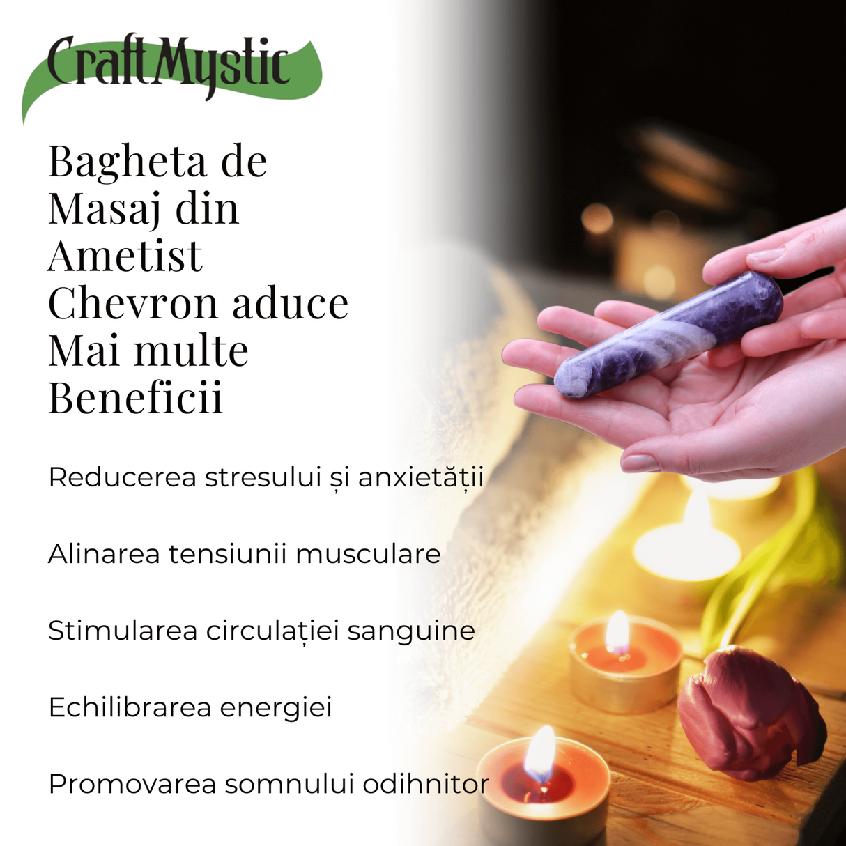 Bagheta de Masaj 10 cm din Ametist Chevron Natural