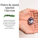 Piatra Ovala Sculptata din Ametist Chevron, Claritate si Protectie - Piatra de Mana
