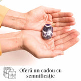 Piatra Ovala Sculptata din Ametist Chevron, Claritate si Protectie - Piatra de Mana