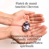 Piatra Ovala Sculptata din Ametist Chevron, Claritate si Protectie - Piatra de Mana