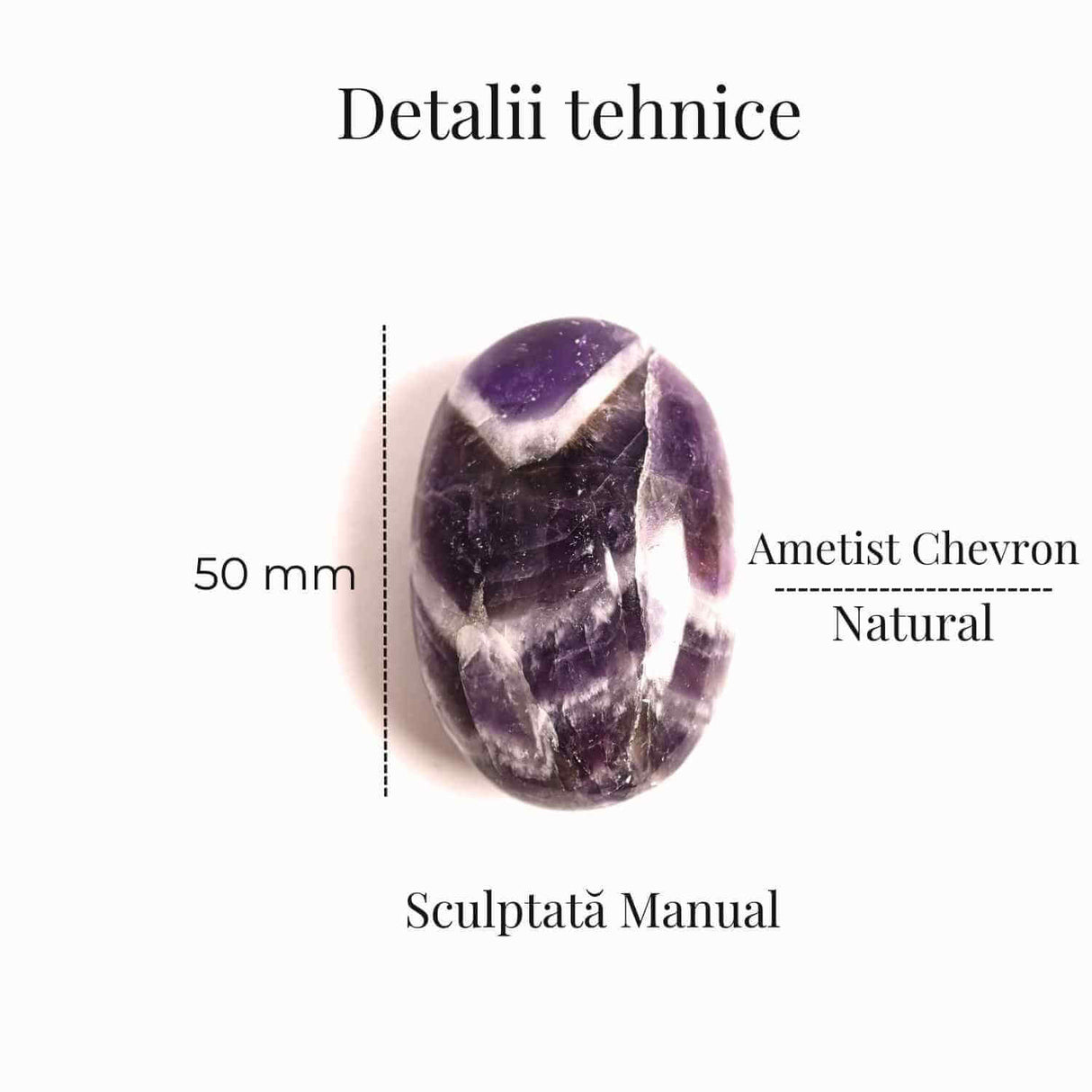 Piatra Ovala Sculptata din Ametist Chevron, Claritate si Protectie - Piatra de Mana