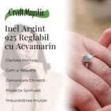  Inel Reglabil din Argint 925 cu Piatra Naturala de Acvamarin