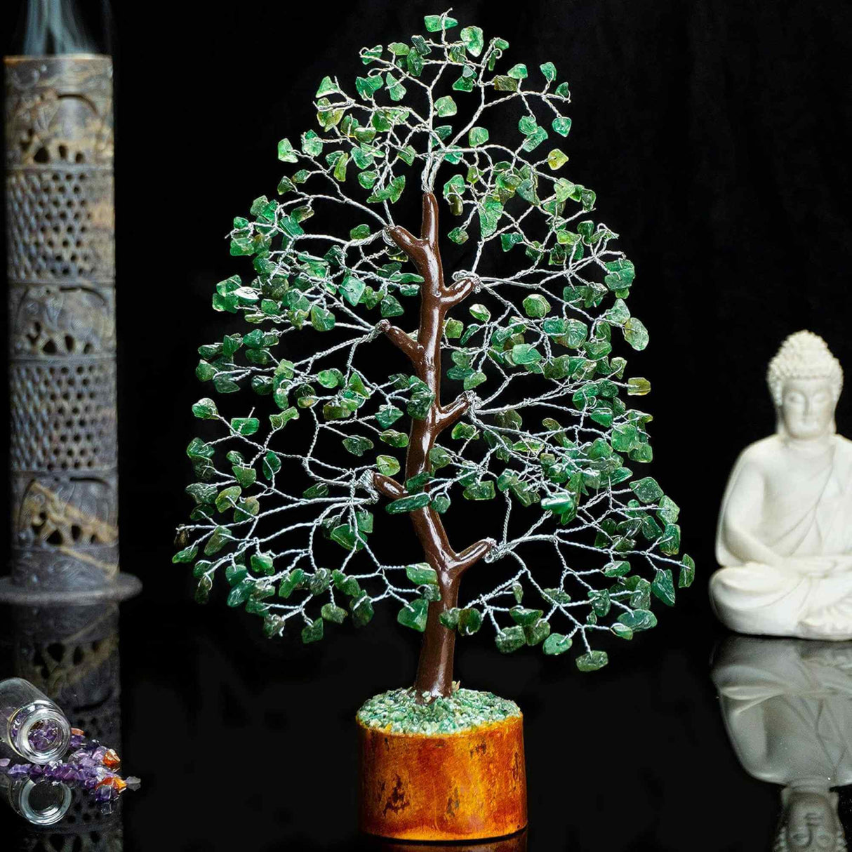 Arbore 25 cm cu pietricele semipretioase din Aventurin Verde - Copacel Terapeutic pentru Echilibru si Bunastare - Decor Feng Shui pentru Acasa si Birou - Cadou pentru Noroc si Prosperitate