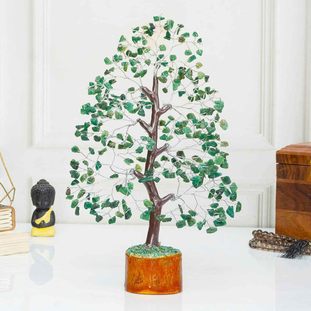 Arbore 25 cm cu pietricele semipretioase din Aventurin Verde - Copacel Terapeutic pentru Echilibru si Bunastare - Decor Feng Shui pentru Acasa si Birou - Cadou pentru Noroc si Prosperitate