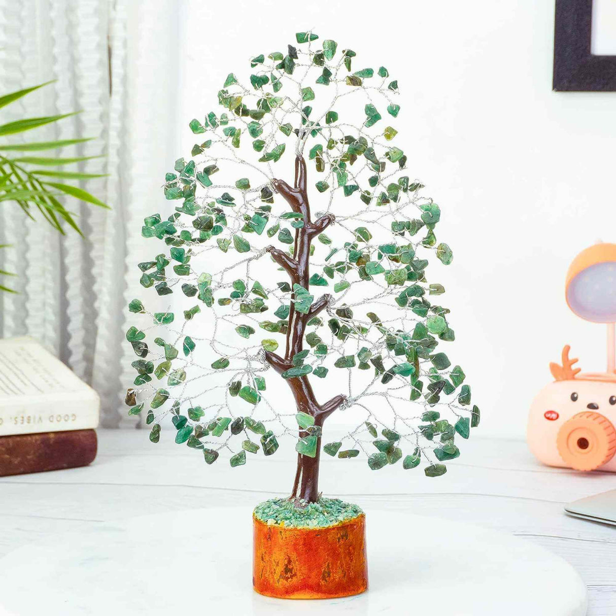 Arbore 25 cm cu pietricele semipretioase din Aventurin Verde - Copacel Terapeutic pentru Echilibru si Bunastare - Decor Feng Shui pentru Acasa si Birou - Cadou pentru Noroc si Prosperitate