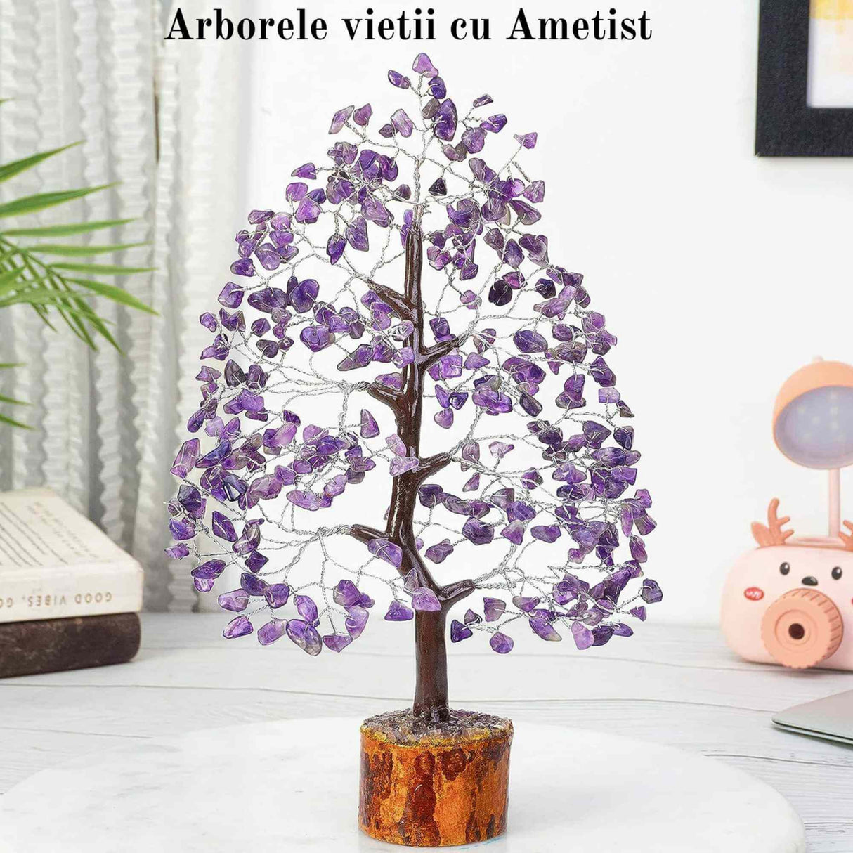 Arbore 25 cm Cristalin cu pietricele din Ametist - Aducator de Liniste si Echilibru - Sculptura Energetica pentru Decorul Casei si Biroului - Idee de Cadou pentru Intelegere Spirituala si Protectie