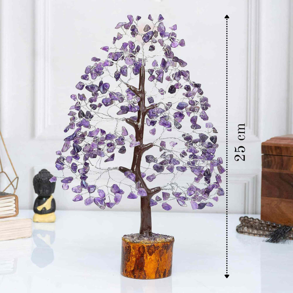 Arbore 25 cm Cristalin cu pietricele din Ametist - Aducator de Liniste si Echilibru - Sculptura Energetica pentru Decorul Casei si Biroului - Idee de Cadou pentru Intelegere Spirituala si Protectie