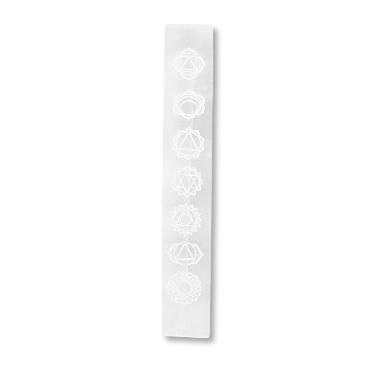 Bagheta de Selenit 15x2.5 cm cu Semnele Chakrelor - Curatare si Incarcare Cristale