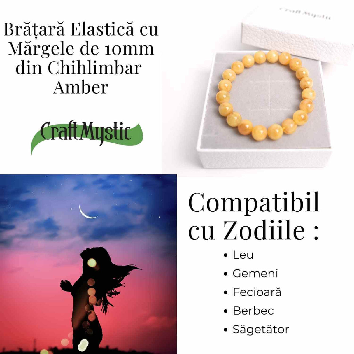 Bratara 10mm Chihlimbar (Ambar) Galben – Energie pozitiva si protectie naturala