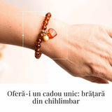 Bratara chihlimbar caramiziu 8mm cu pandantiv inima - calm si echilibru