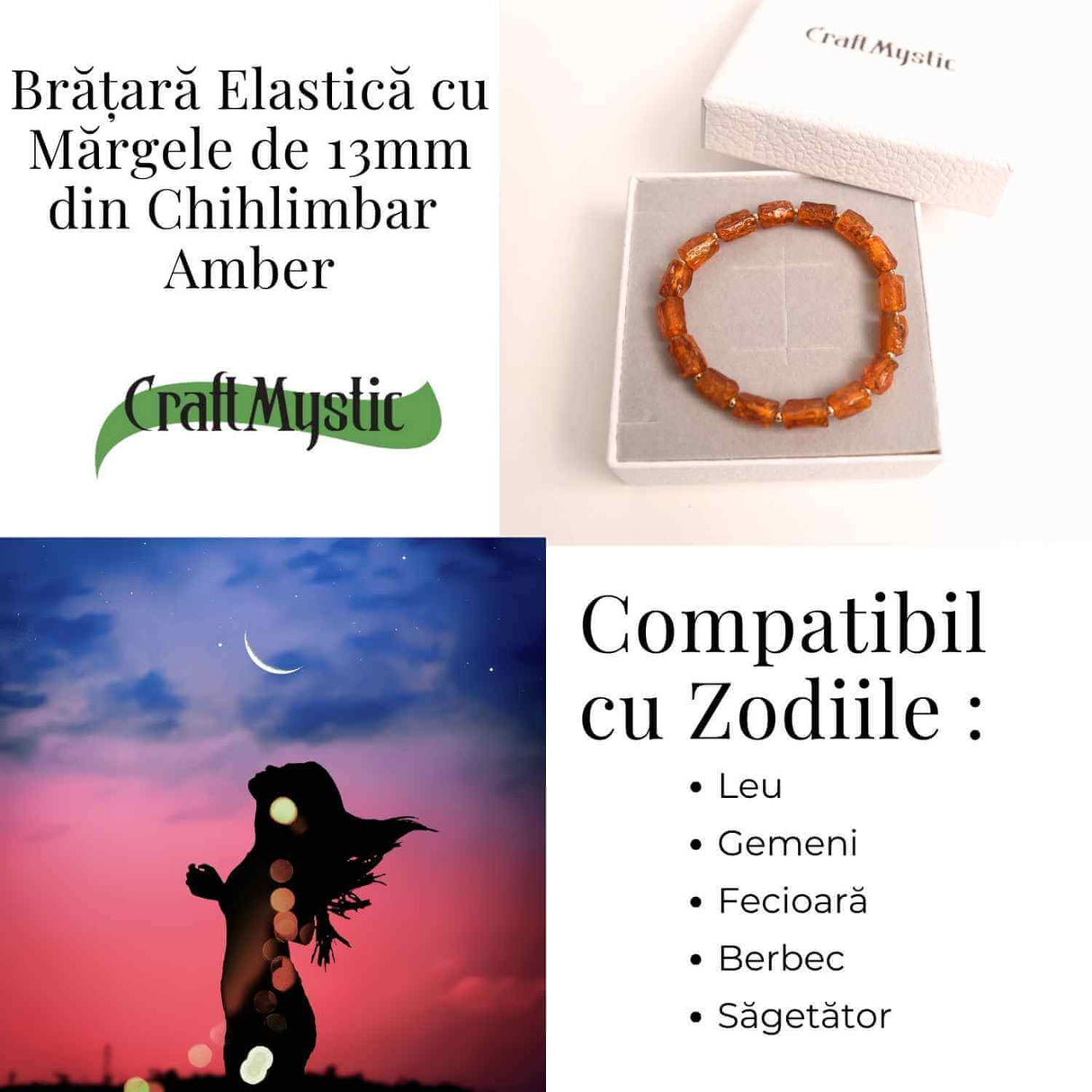 Bratara cu margele ovale 13mm de chihlimbar – Protectie si energie