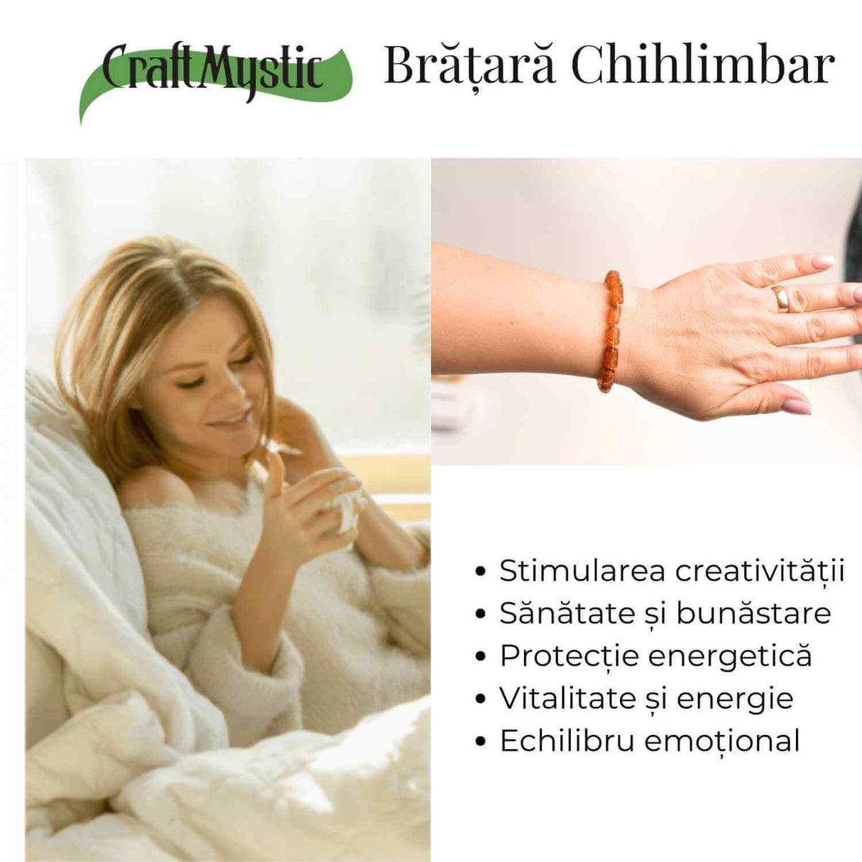 Bratara cu margele ovale 13mm de chihlimbar – Protectie si energie