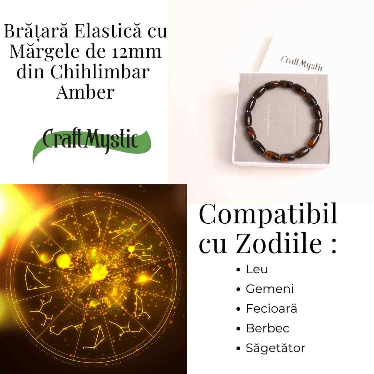 Bratara elastica Chihlimbar Amber cu margele si distantieri gri – Protectie si armonie