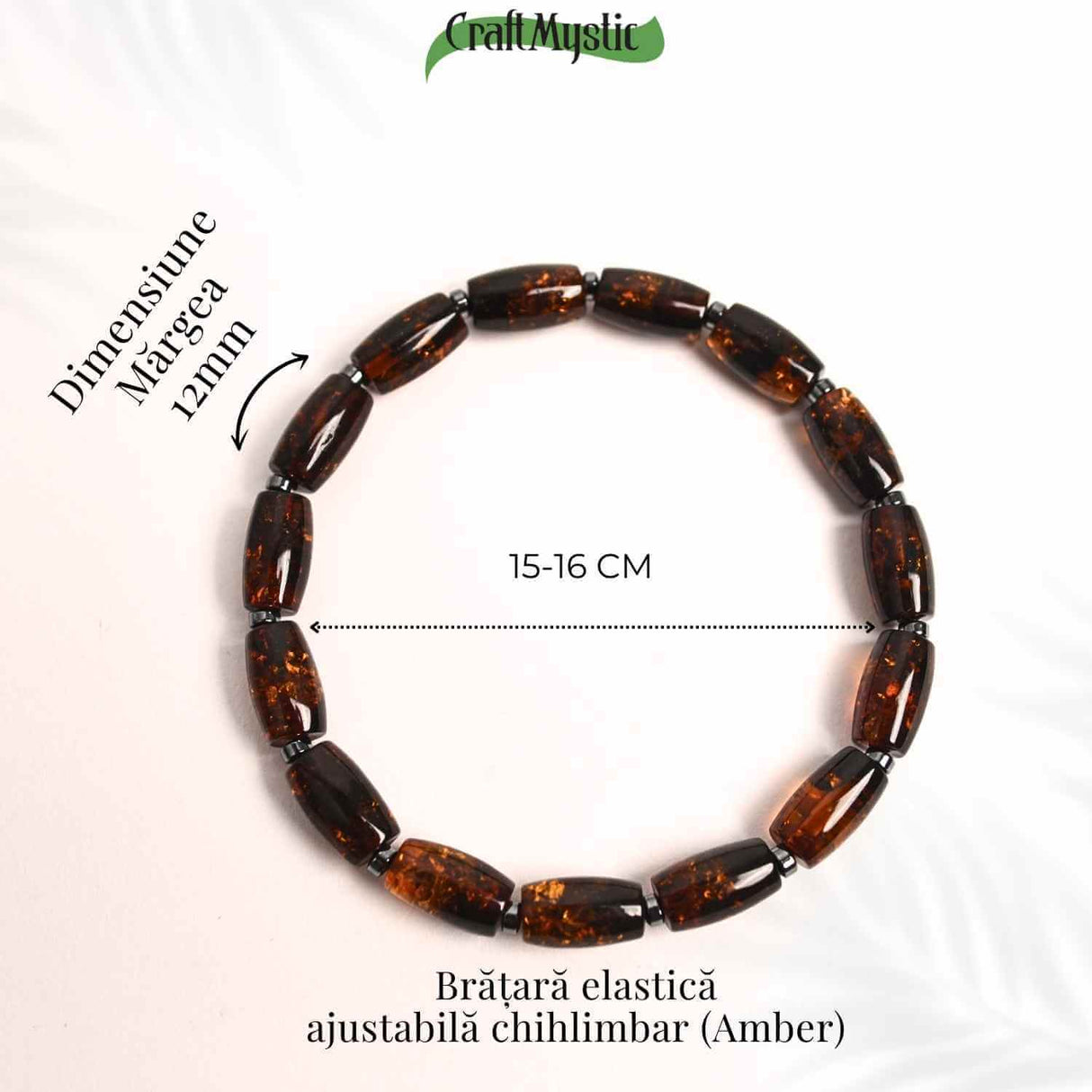 Bratara elastica Chihlimbar Amber cu margele si distantieri gri – Protectie si armonie