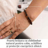 Bratara elastica Chihlimbar Amber cu margele si distantieri gri – Protectie si armonie