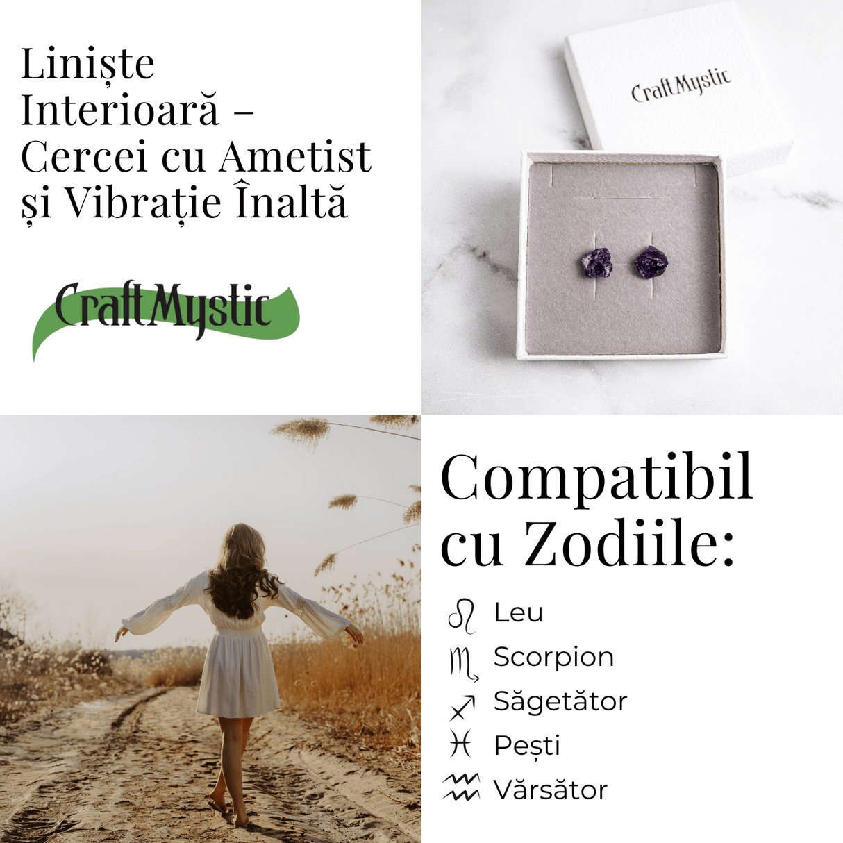 Bijuterie pentru Liniste Interioara – Cercei cu Cristal Ametist
