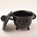 Ceaun "Cauldron" din Fonta cu design Triple Moon, cu Capac si Maner - Cazan de Vrajitoare, Ideal pentru Arderea Tamaii pe Carbune si Smudging cu Salvie