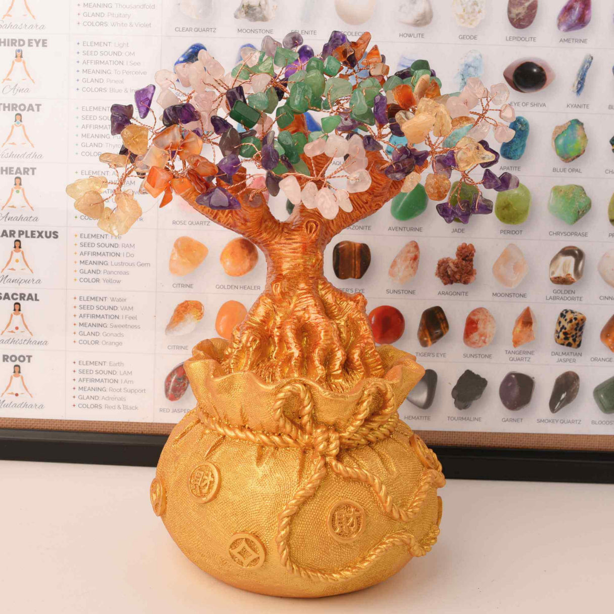 Bonsai cu cristale naturale mixte, supranumit "copacul banilor" - Copacelul cu inaltimea de 25 cm reprezinta cadoul perfect pentru prosperitate, succes, Feng Shui"
