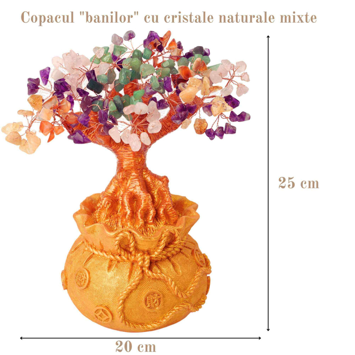 Bonsai cu cristale naturale mixte, supranumit "copacul banilor" - Copacelul cu inaltimea de 25 cm reprezinta cadoul perfect pentru prosperitate, succes, Feng Shui"
