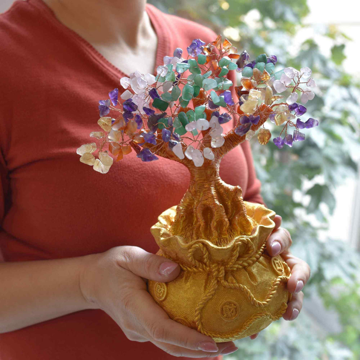 Bonsai cu cristale naturale mixte, supranumit "copacul banilor" - Copacelul cu inaltimea de 25 cm reprezinta cadoul perfect pentru prosperitate, succes, Feng Shui"