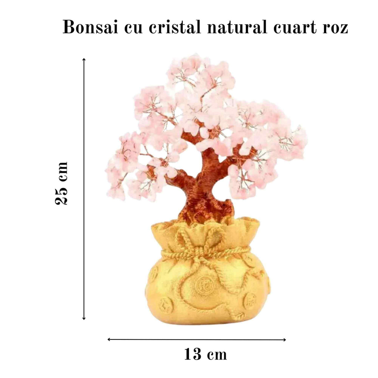 Bonsai cu cristale naturale cuart roz, supranumit "copacul banilor" - Copacelul cu inaltimea de 25 cm reprezinta cadoul perfect pentru prosperitate, succes, energie pozitiva
