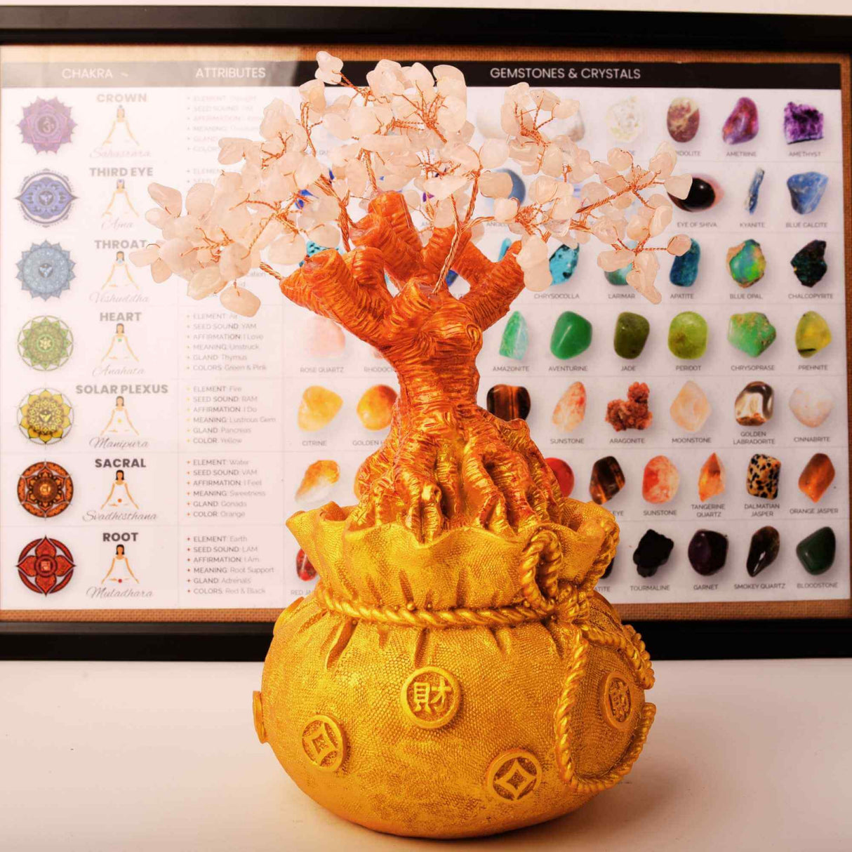 Bonsai cu cristale naturale cuart roz, supranumit "copacul banilor" - Copacelul cu inaltimea de 25 cm reprezinta cadoul perfect pentru prosperitate, succes, energie pozitiva