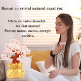 Bonsai cu cristale naturale cuart roz, supranumit "copacul banilor" - Copacelul cu inaltimea de 25 cm reprezinta cadoul perfect pentru prosperitate, succes, energie pozitiva