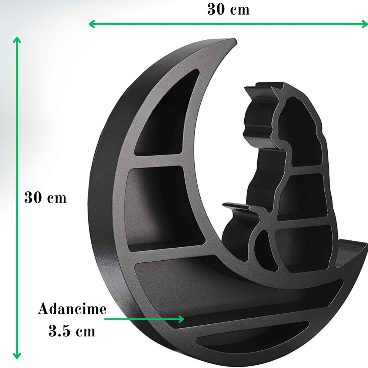 Mini Raft 30x30 cm expunere din lemn pentru cristale, uleiuri esensiale design Pisica neagra pe luna - Decorare gotică pentru cameră Moon Cat
