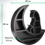 Mini Raft 30x30 cm expunere din lemn pentru cristale, uleiuri esensiale design Pisica neagra pe luna - Decorare gotică pentru cameră Moon Cat