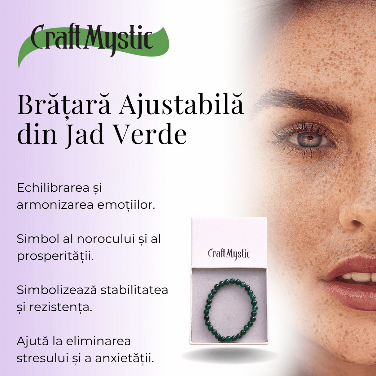 Bratara Elastica cu Margele 6mm din Jad Verde Semipretios Natural