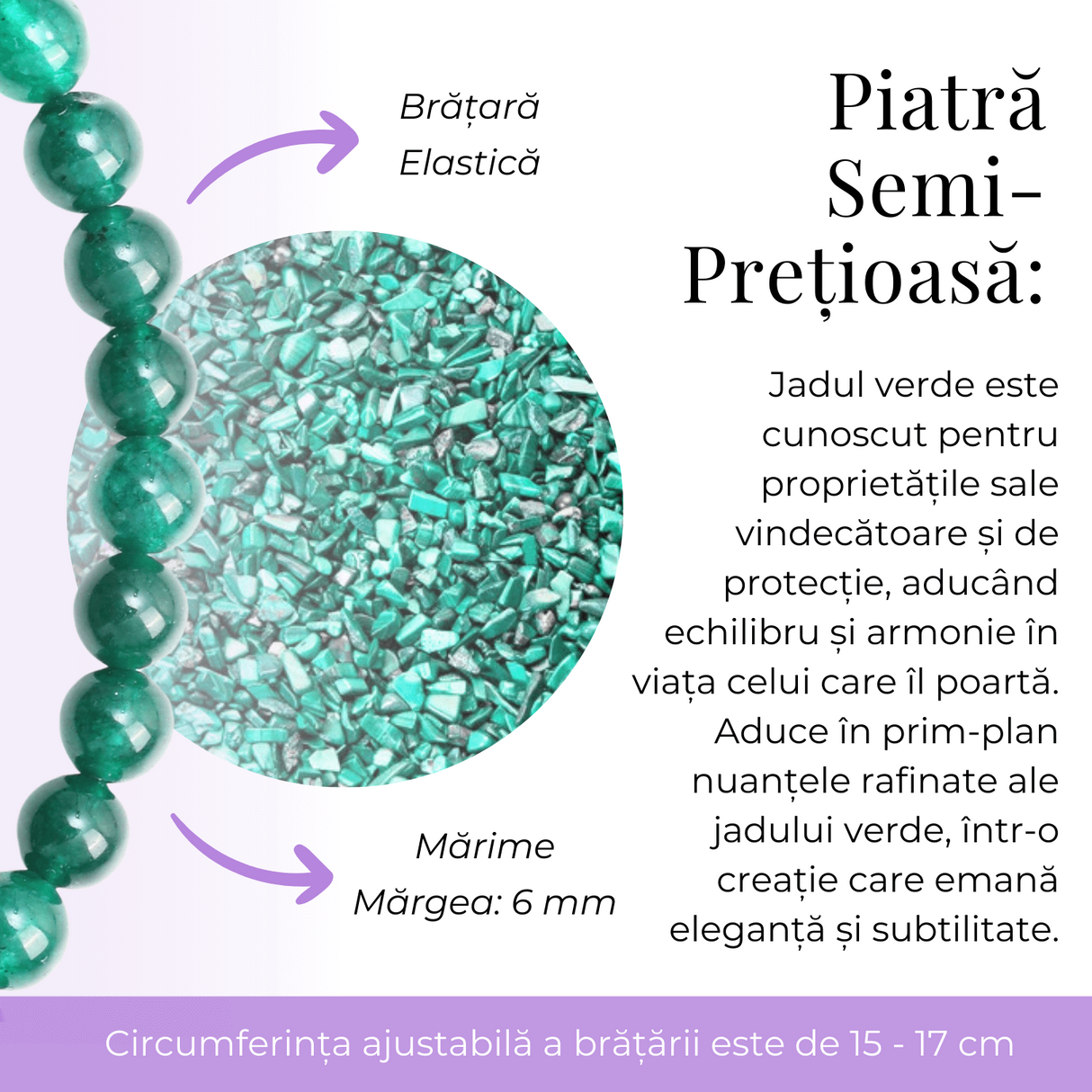 Bratara Elastica cu Margele 6mm din Jad Verde Semipretios Natural