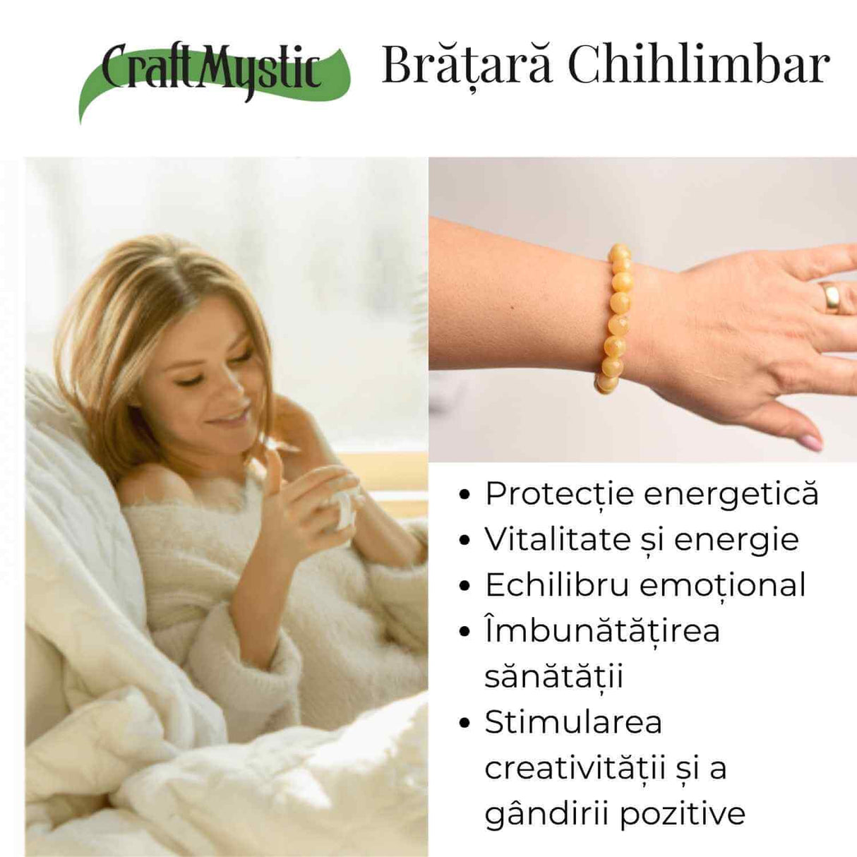 Bratara 10mm Chihlimbar (Ambar) Galben – Energie pozitiva si protectie naturala