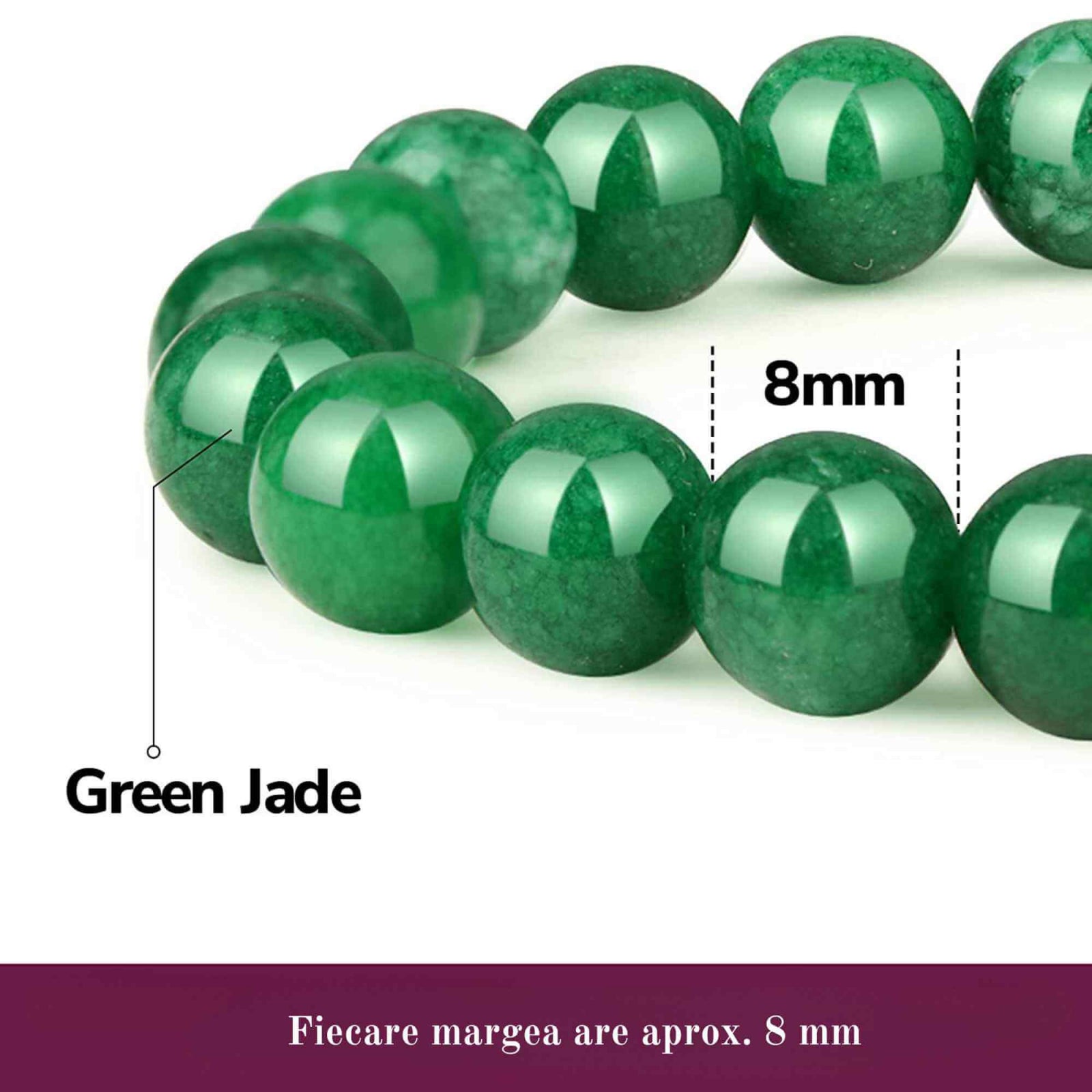 Bratara de jad cu margele de 8 mm pentru femei si barbati - Aduce noroc, bogatie, prosperitate