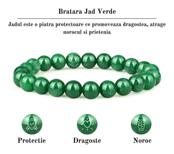 Bratara de jad cu margele de 8 mm pentru femei si barbati - Aduce noroc, bogatie, prosperitate