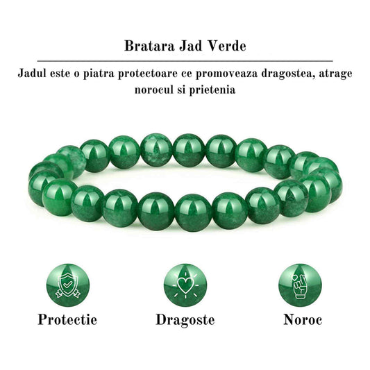 Bratara de jad cu margele de 8 mm pentru femei si barbati - Aduce noroc, bogatie, prosperitate