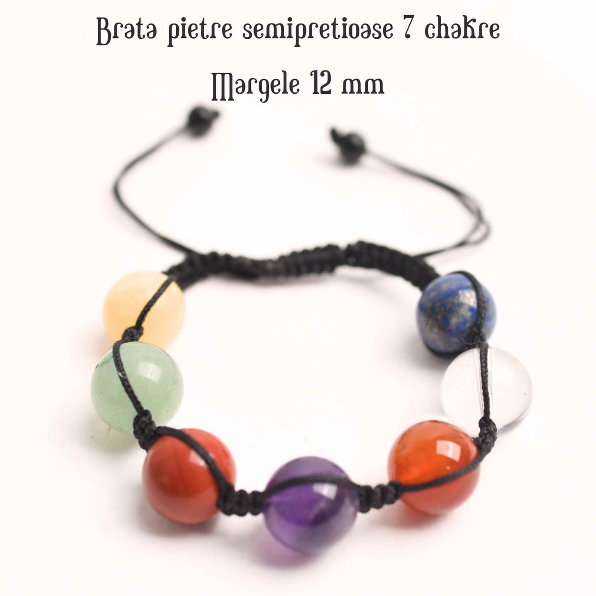 Bratara a 7 Chakre cu Margele de 12 mm din Pietre Semipretioase Naturale - Echilibru si Vindecare