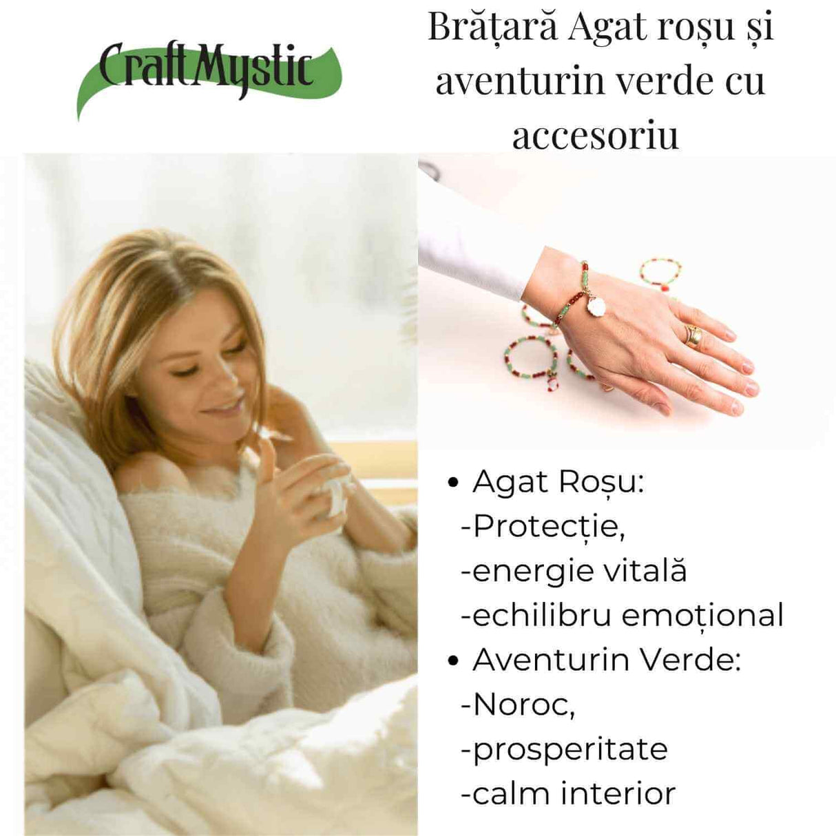 Bratara Agat Rosu si Aventurin Verde, Accesoriu Mixt – Echilibru si Noroc